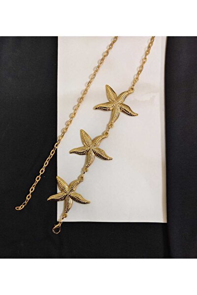 Maison La Femme Curea de damă ajustabilă cu detalii de aur cu 3 stele, curea ...