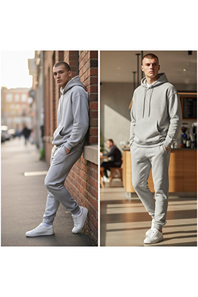 NewCabin 2-Piece Unisex Basic Tracksuit Set – Hooded Sweat Jacket & Jogger Sweatpants