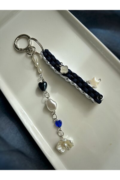 Handmade Mavi zincirli çanta charmı çanta aksesuarı çanta süsü