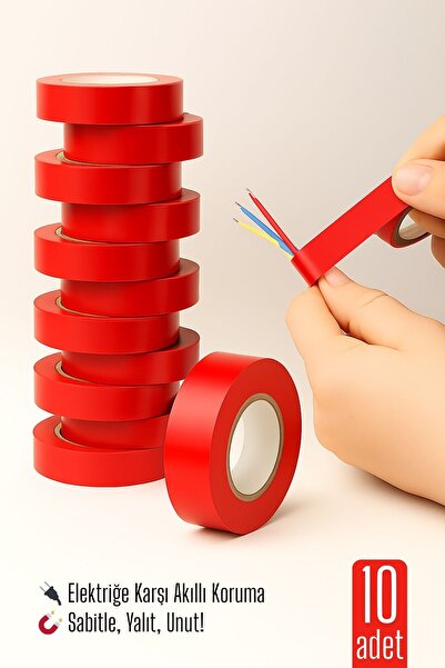 Transformacion 10'LU KIRMIZI Elektrik Bandı – Yüksek Yalıtım Gücü, Kablo Sabi...