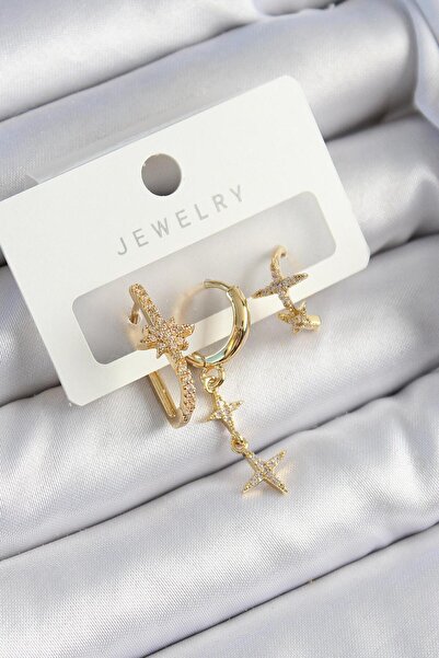 REBORN DESIGN طقم أقراط نسائية مكون من 3 قطع من حجر الزركون موديل يلدز باللون...