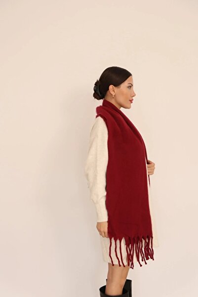 ALLURİNG Premium Unisex Buklet Soft Textured Tasseled Women's Scarf Shawl Shoulder Wrap Red