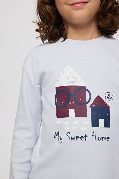 Panço Erkek Çocuk Ev Desenli Mavi Pijama Takımı
