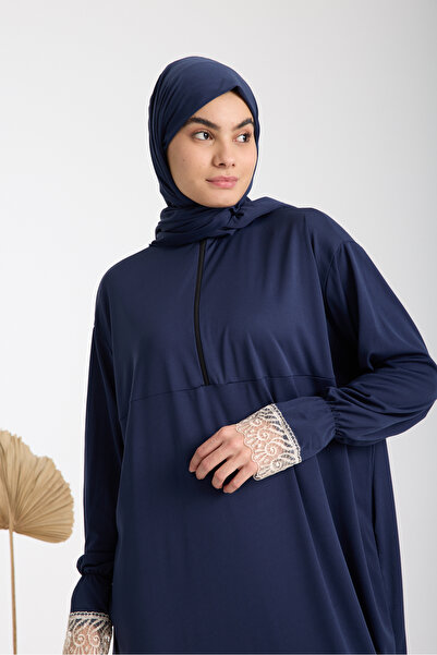 AKPİYYER Dantelli. Fermuarli Şalli tesettür namaz elbisesi