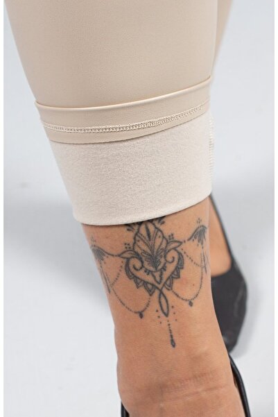 Truva XXL Plus Size Leather Look High Waist Leggings – Suede Inside Cream Color