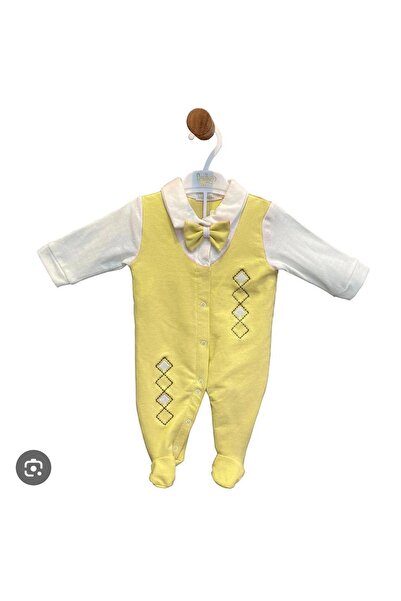 Bip Baby Baklava Desenli Papyonlu Erkek Bebek Tulum Sarı
