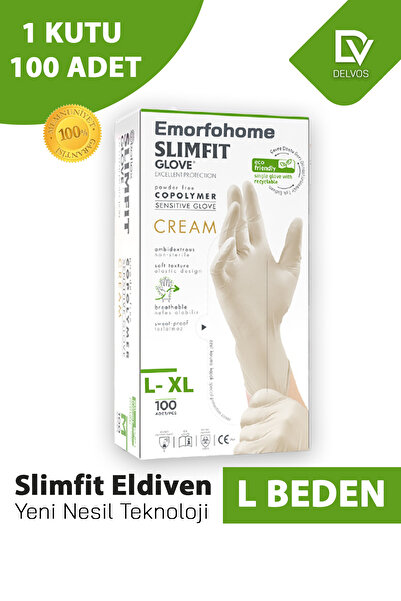 EMORFOHOME Slimfit Disposable Powder-Free White Size L Gloves 100-Piece Exami...