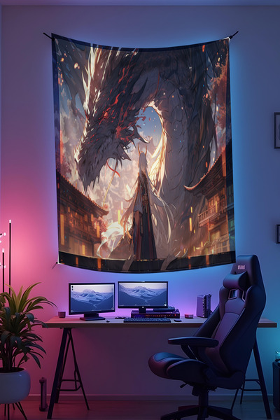 Halura Anime Temalı Duvar Örtüsü – Kaliteli Kumaş, Gamer Oyuncu Oda Dekoru Tapestry Duvar Halısı