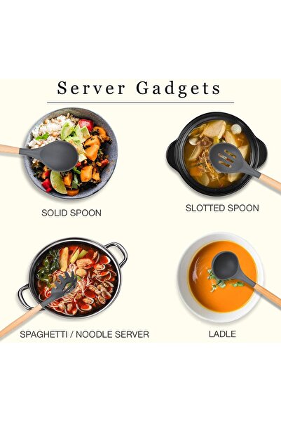 Pescador مجموعة أدوات مطبخ خشبية من السيليكون، بمقابض خشبية غير لاصقة، 16 قطع...