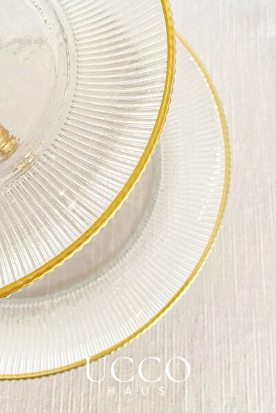 UCCO 2-Tier Sensu Premium Luxury Gold Glass Serving Plate | Tea Time Coffee Side Cake Cookies Turkish Delight Stand