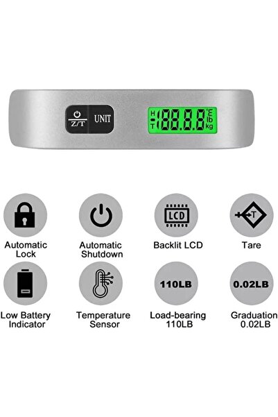 Generic ميزان أمتعة رقمي إلكتروني معلق محمول باليد، 50 كجم/110 رطل