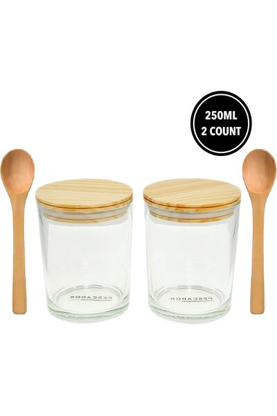 Pescador Glass Jars with Wooden Lids and 2 Spoons, 250ml, 2 Count