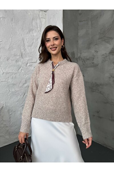 Elif Özbey Butik Pulover moale cu guler de nurcă și eșarfă