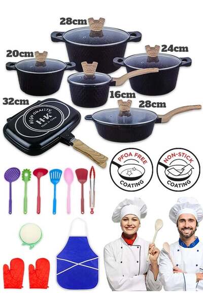 MITOYO طقم أواني طهي HK غير لاصق - مطلي بالجرانيت - طقم أواني ومقالي من الألو...