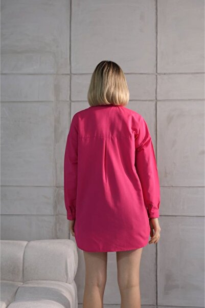 EKİNORA Kadın Tek Cepli Oversize Poplin Gömlek