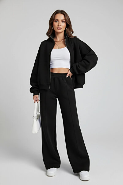 MetuCA Γυναικείο Μαύρο Σετ Φούτερ Ολόσωμο 3 Νήματα