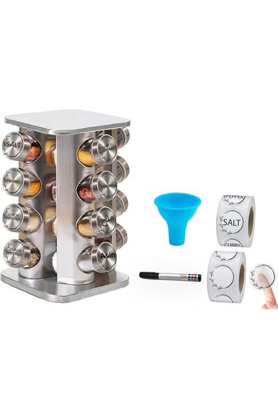 Pescador Rotating Spice Holder Shelf - 16-Jar Stainless Steel Carousel