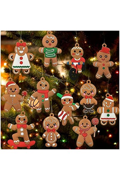 Sezy 5 τεμάχια Χριστουγεννιάτικο στολίδι από ξύλο πεύκου με ζιζάνιο, Ξύλινο 2D στολίδι με μπισκότο Άνθρωπος
