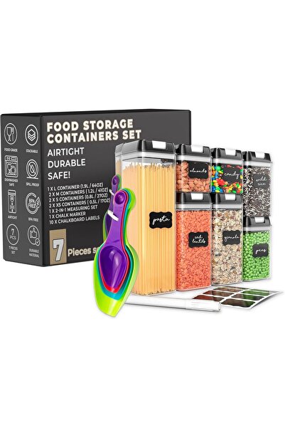 Pescador Airtight Food Storage Container Set - 7 PC Set - Labels & Measuring ...