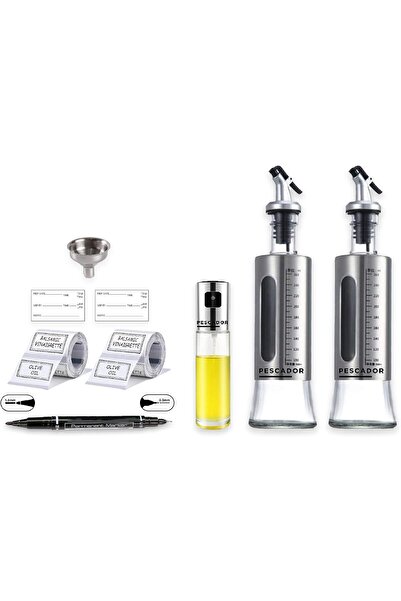 Pescador Cooking Oil Vinegar Sprayer Stainless Steel Glass Dispensers Set Wit...