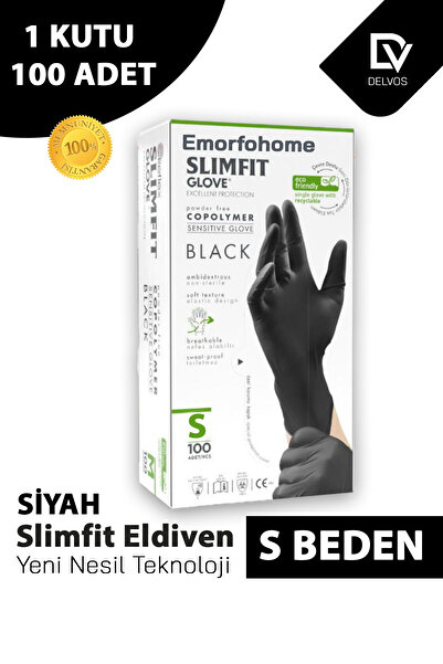 EMORFOHOME Slimfit Tek Kullanımlık Pudrasız Siyah S Beden Eldiven 100’lü Burg...