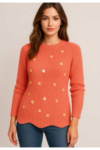 Star Fashion Women's sweater, with colorful decorations, round neckline