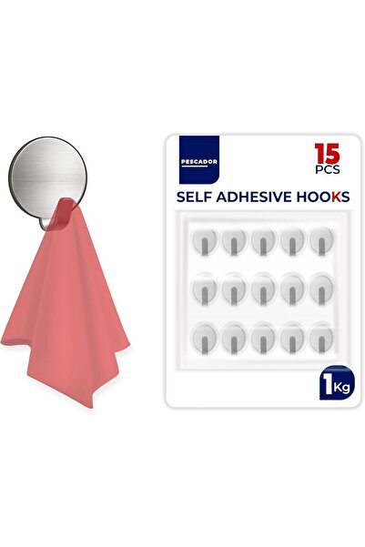 Pescador مجموعة من 15 خطاف حائط لاصق من الفولاذ المقاوم للصدأ، سعة 1 كجم، لون...