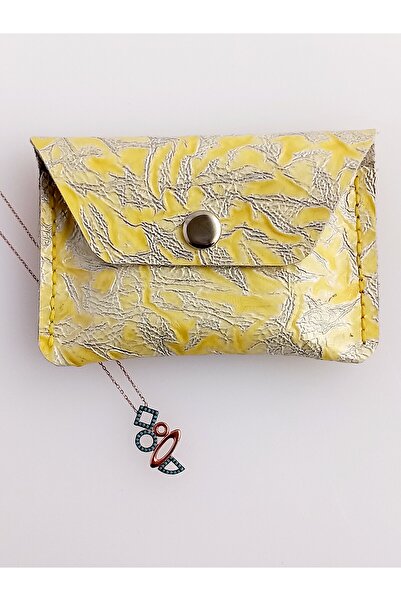 LUNA LUSTER Genuine Leather Men's Yellow Minimal Card Holder Gold Natural Shape X Silver Women's Necklace Birthday Gift
