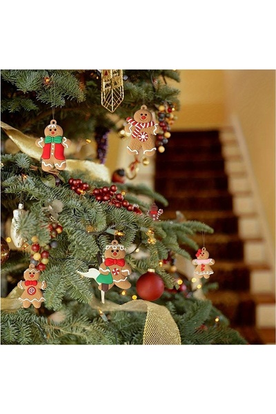 Sezy 5 τεμάχια Χριστουγεννιάτικο στολίδι από ξύλο πεύκου με ζιζάνιο, Ξύλινο 2D στολίδι με μπισκότο Άνθρωπος