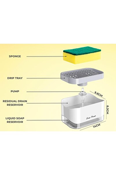 Pescador Kitchen Dish Soap Dispenser with Sponge Holder - 3-in-1 Countertop Soap Pump