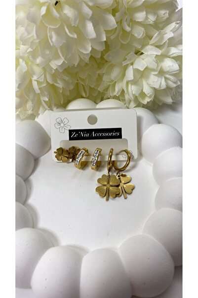 ZeNia Accessories Çelik Yonca Küpe Set
