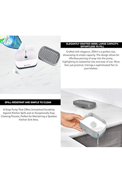 Pescador Dishwashing Liquid Pump Container with Sponge Holder, 1 pc - White