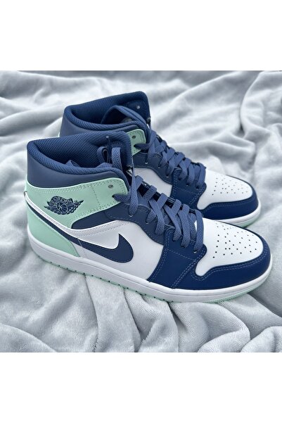 JORDAN Sports Shoes 1 Mid Mystic Navy-Mint Turquoise Green