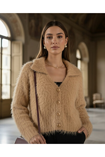 Tradinyom Women's Soft Fur-Lined Luxury Design Cardigan – Warm and Stylish