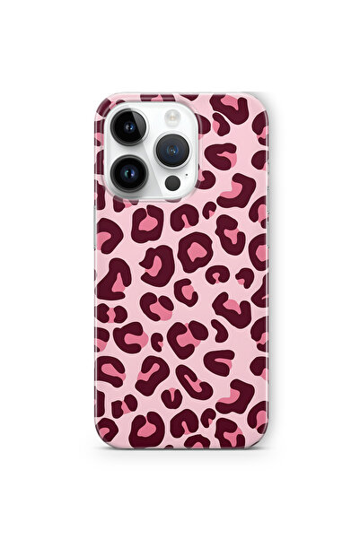 FLAMENKO iPhone 16 Pro Uyumlu Pembe Leopar Desenli Şeffaf Telefon Kılıfı