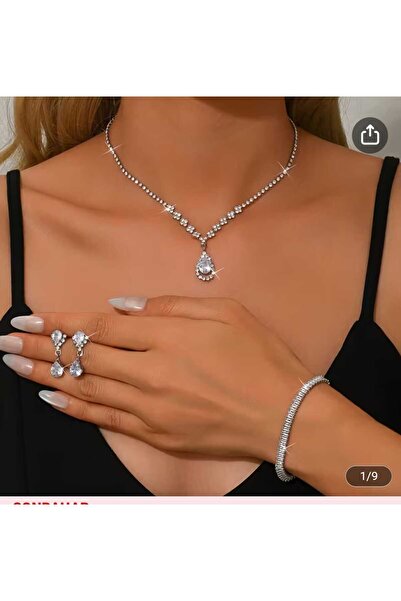 JUPİTER HOME Gümüş Kaplama Su Yolu Kolye Küpe Ve Bileklik Seti 3'lü Set Davet...