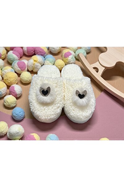 Bmp Terlik Ecru Furry Plush Children's Indoor Slippers