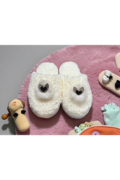 Bmp Terlik Ecru Furry Plush Children's Indoor Slippers