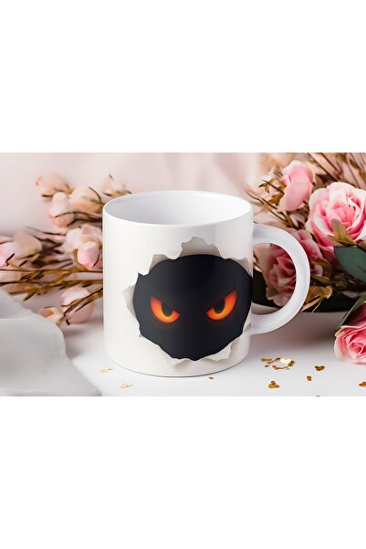 Beramussa 3D Looking Red-Eyed Mug – Halloween Themed Black Face Design Cup - ...