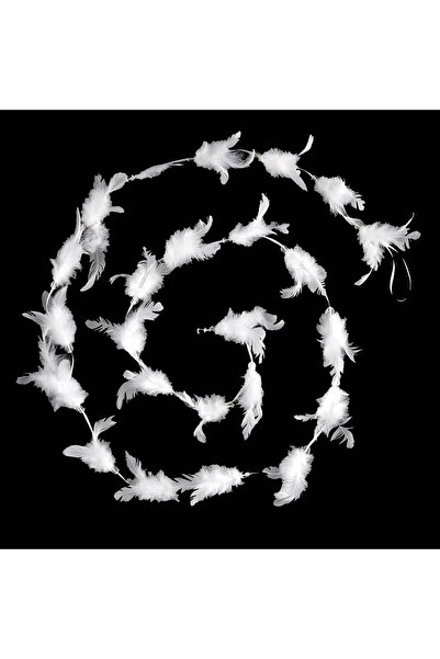 FEERIC LIGHTS & CHRISTMAS Garland for decoration or Christmas tree, fluff and feathers pattern, 200cm, white