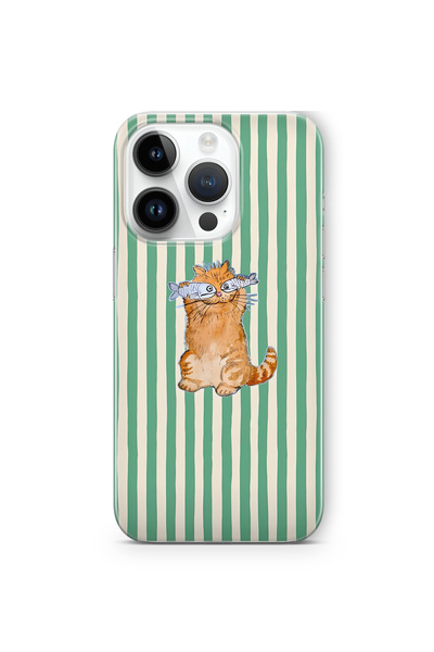 FLAMENKO iPhone 15 Pro Balık Gözlü Kedi Desenli Şeffaf Telefon Kılıfı