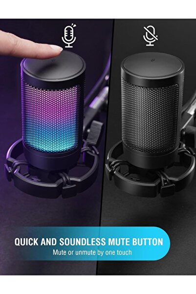 Fifine AmpliGame USB Gaming Microphone – Condenser, Quick Mute, RGB, Tripod, Pop Filter