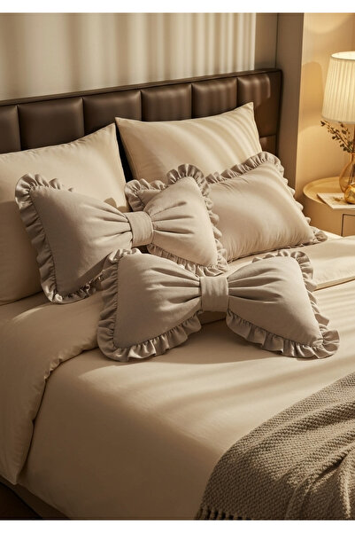 FARCY Ruffled Bow Interior Filled Decorative Pillow Throw Pillow Cushion Set (3 Pieces)