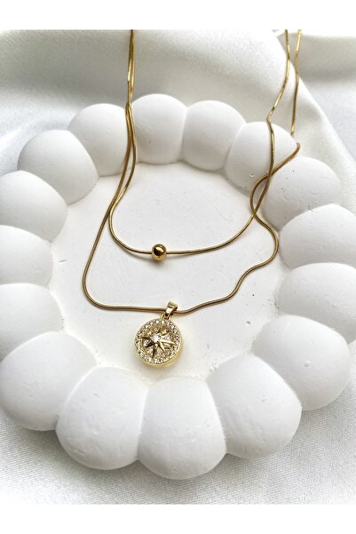 stainless steell قلادة فولاذية بنمط البوصلة الثنائية