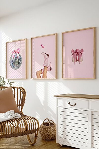 Ayabak Çerçeveli Poster 3'lü Set - Pembe Serisi - Mutfak - Salon Hediyelik Ta...