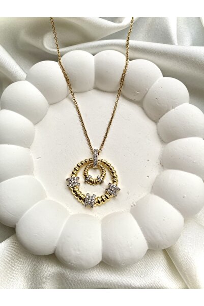 stainless steell قلادة من الفولاذ مع حجر متداخل على شكل حلقة