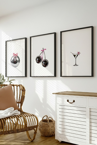 Ayabak Çerçeveli Poster 3'lü Set - Disko Serisi 3'lü Posterli Tablo - Hediyelik 3'lü Set Tablo