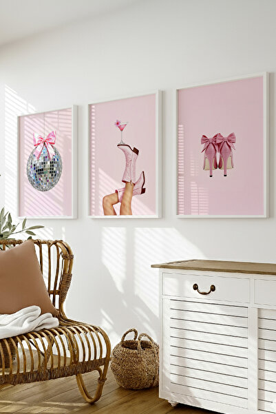 Ayabak Çerçeveli Poster 3'lü Set - Pembe Serisi 3'lü Posterli Tablo - Hediyelik 3'lü Set Tablo