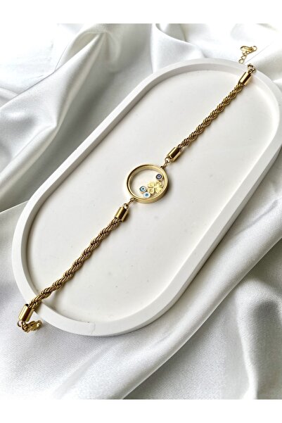 stainless steell Madalyon İçi Yonca Desen Çelik Bileklik