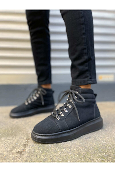 Zapatos حذاء رياضي رجالي JY206 Ottawa برباط ونعل طبي من الجلد السويدي - أسود